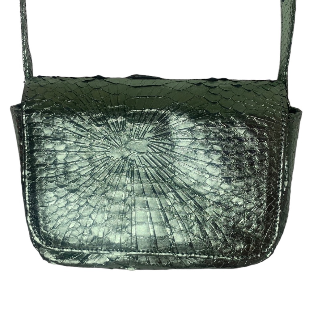 Mint Green Metallic Genuine Python Snake Skin Removable Strap Crossbody Handbag